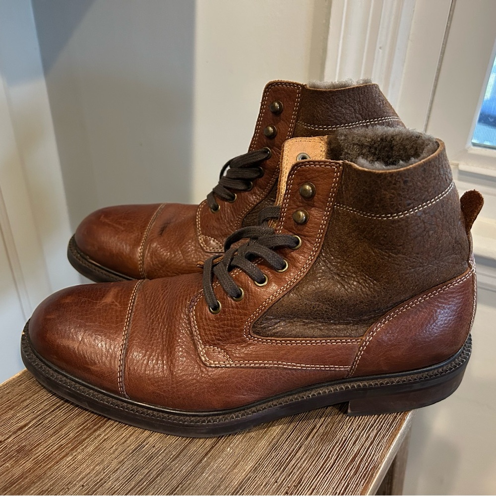 Johnson and Murphy shearling lined waterproof boots cap toe